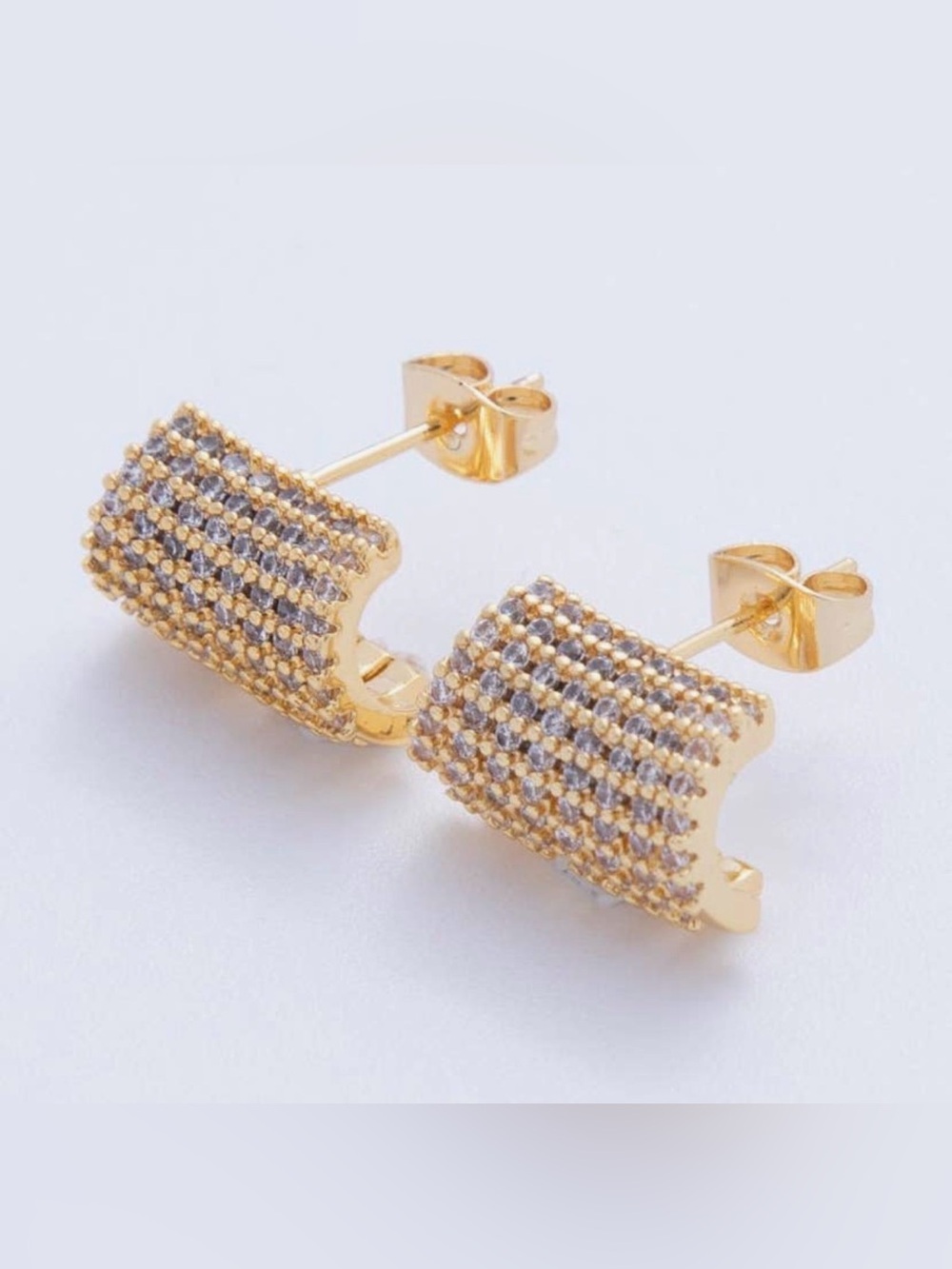 Gold Clear CZ Claw C  Hoop Earrings (4470)